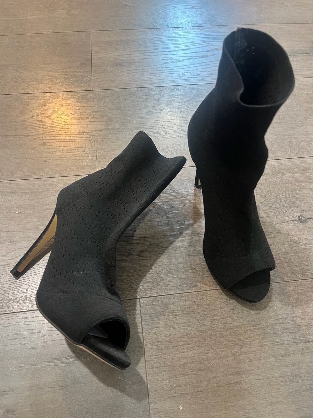 JustFab Black Knit Peep-Toe Stiletto Ankle Boots